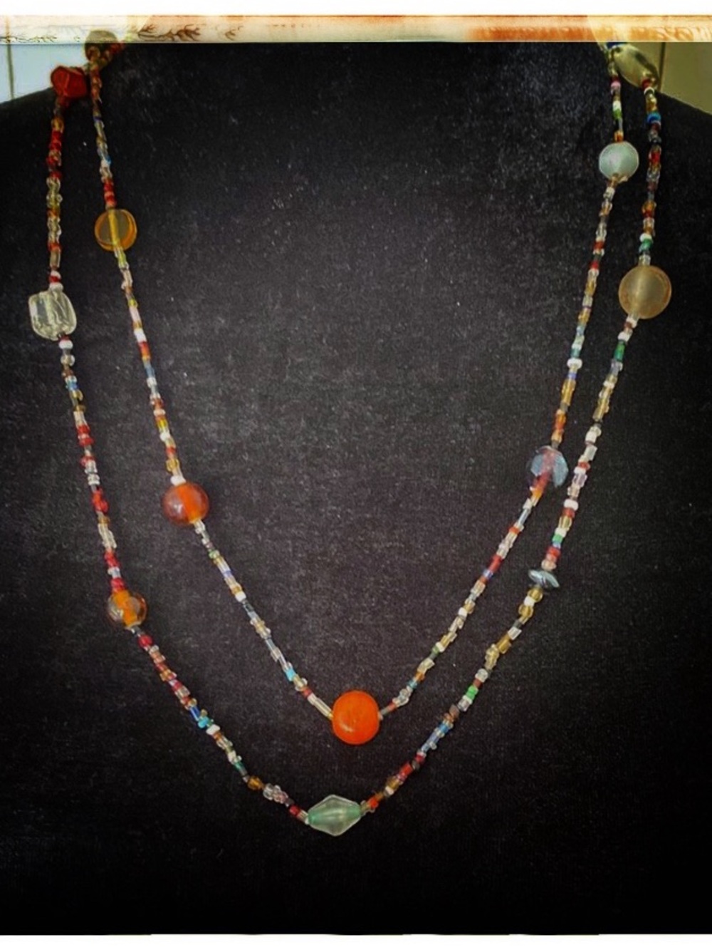 Hand Crafted Bohemian Multicolored Two- Separate Strand Necklace